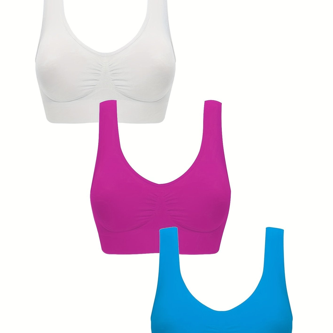 3pcs Wireless Sports Bras, Comfy & Breathable Running Workout Tank Bra, Women's Lingerie & Underwear
