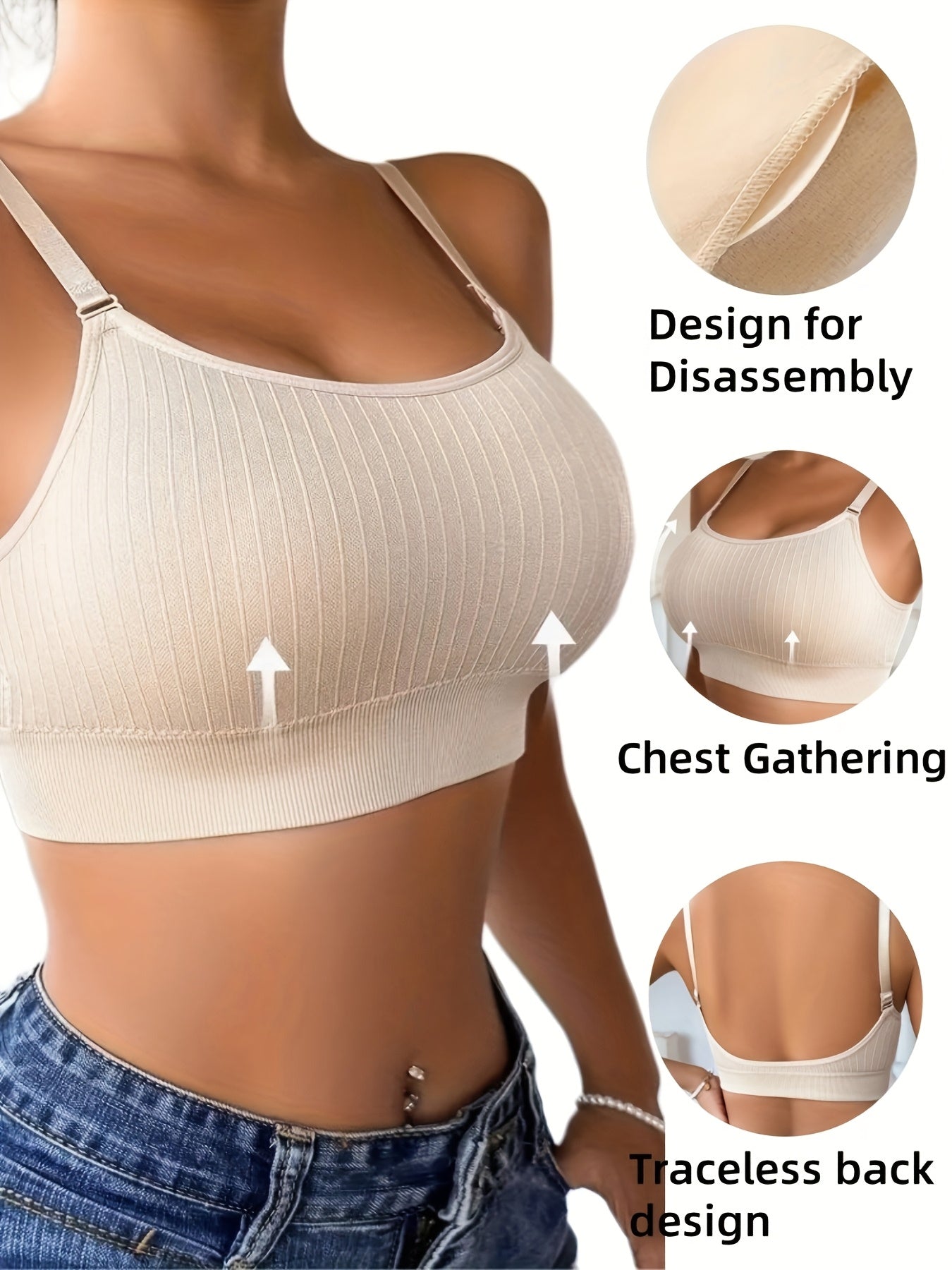 Breathable 6pcs Seamless Sports Bras with Adjustable Straps - Wire-Free Support for Yoga & Fitness - Removable Pads