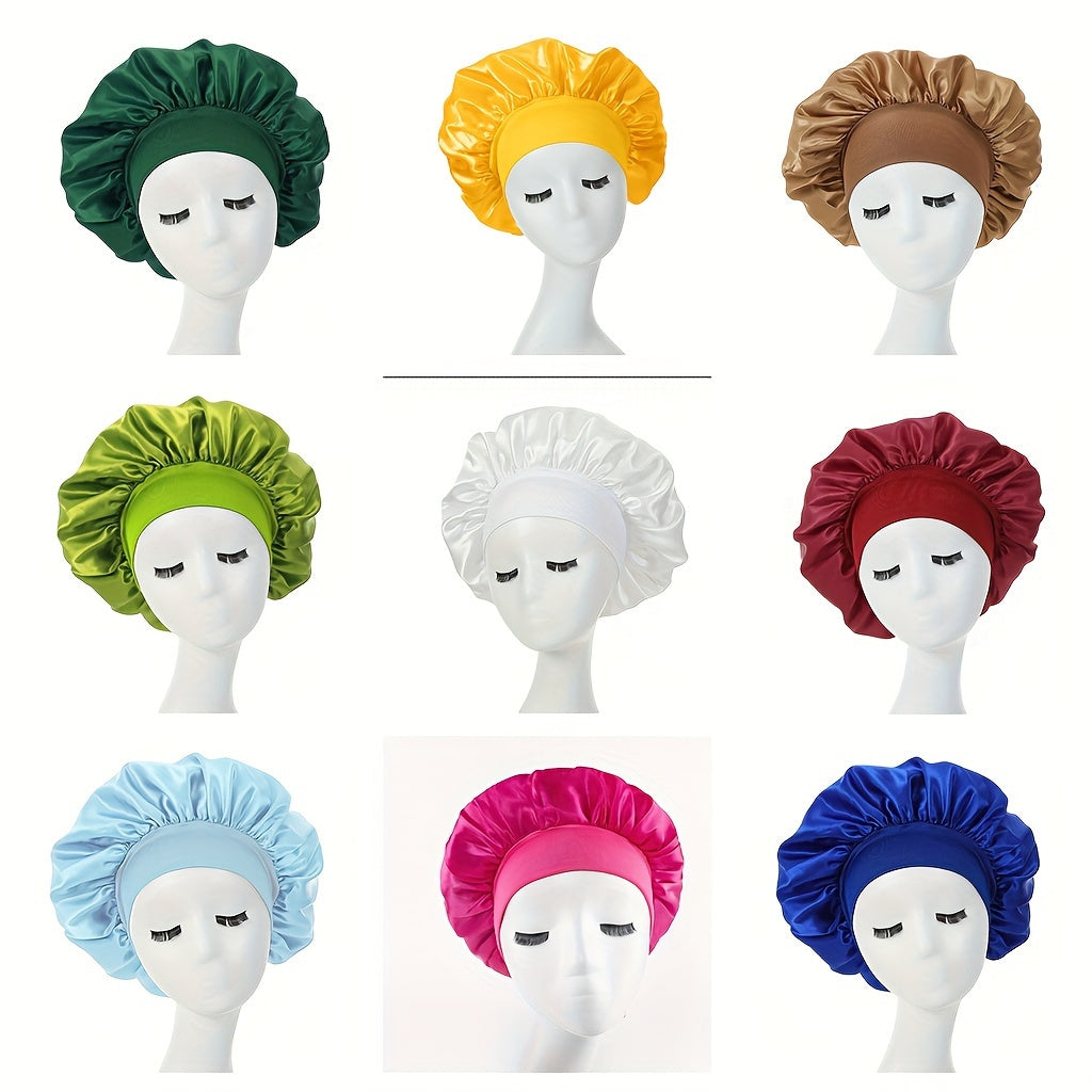 1pc Silky Satin Bonnet for Curly Hair - Wide Band Night Sleep Cap for Girls and Women - Soft and Comfortable Hair Cover for Sleeping and Styling