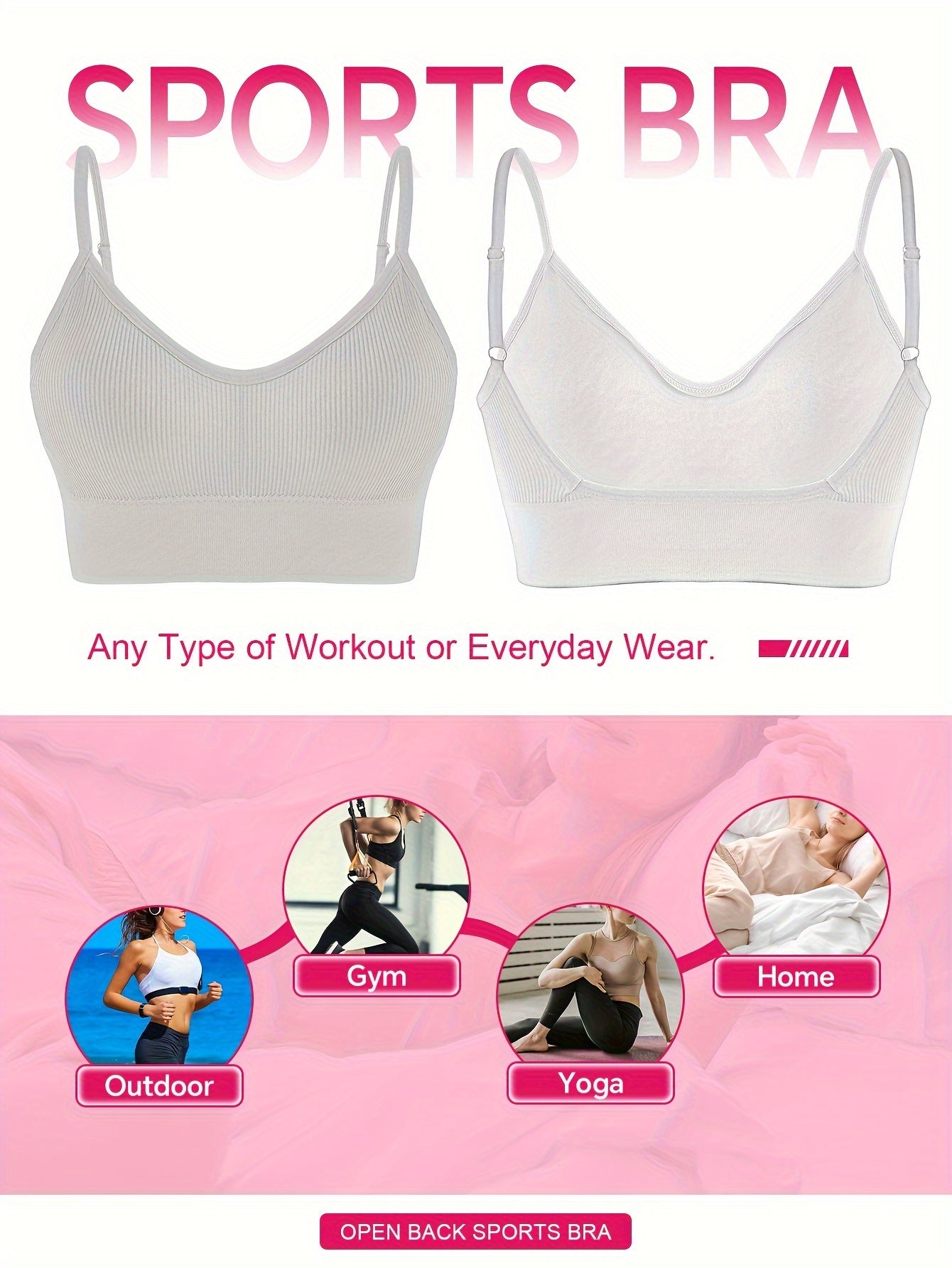 ComfyFit Solid Ribbed Sports Bra - Sports Bras for Women, Breathable Workout Fitness Intimates, Lingerie and Underwear with Superior Comfort and Support