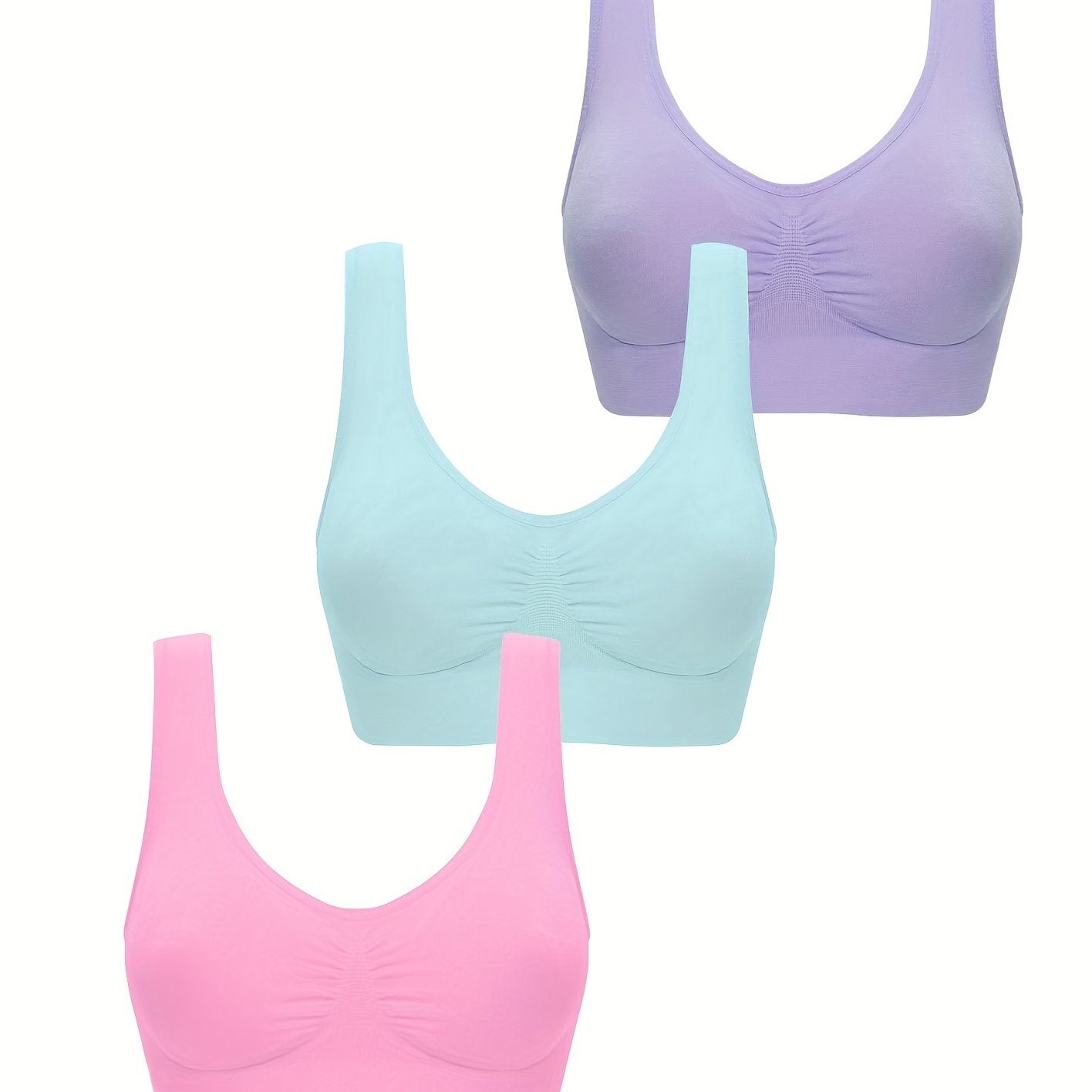3pcs Wireless Sports Bras, Comfy & Breathable Running Workout Tank Bra, Women's Lingerie & Underwear