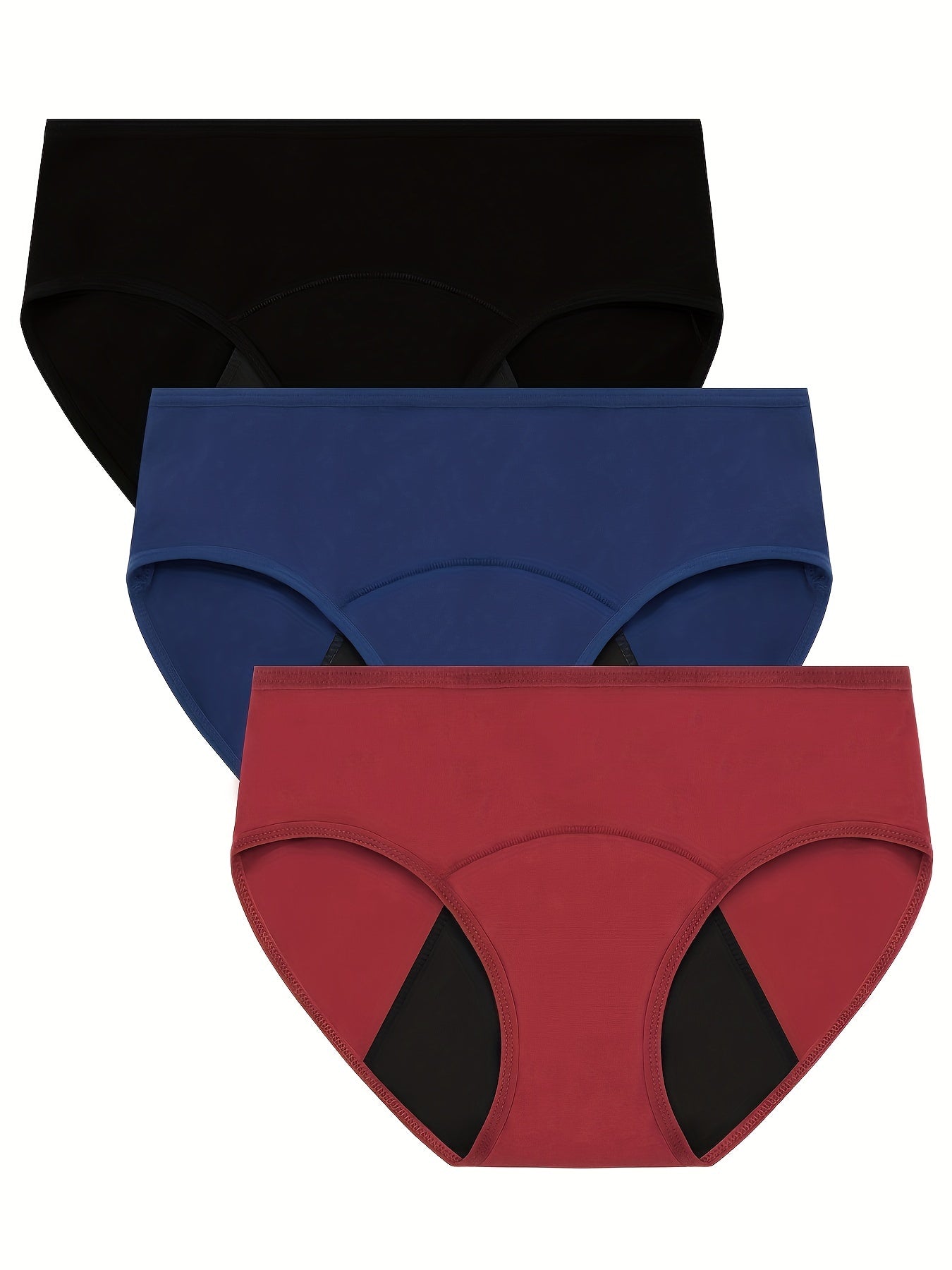 3pcs Simple Period Panties, Comfort Mid-high Waist Physiological Briefs, Breathable Postpartum Panty, Menstruation Panties, Women's Underwear & Lingerie