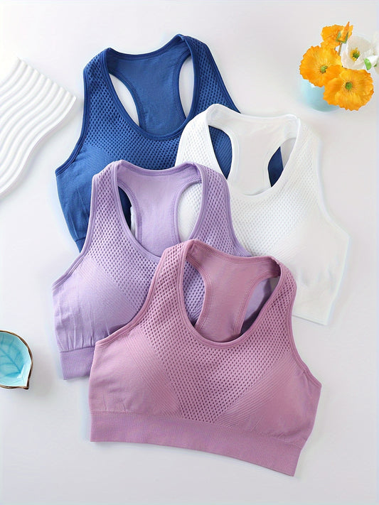 4-Pack Quick Dry High Elasticity Sports Bras for Women, Racerback Bra Tops for Running Yoga Fitness Gym Wear