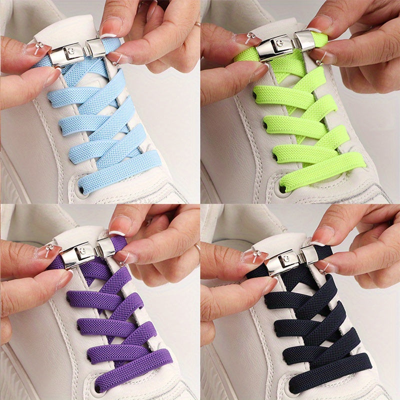 1pair Women's Polyester Laces Sneaker Accessories, White No Laces With Buckles