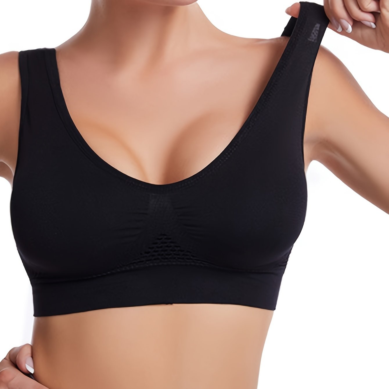 Women's Seamless Sports Bra with Pads - Breathable, High-Stretch, Wireless Mesh Yoga & Running Top, Solid Color Activewear