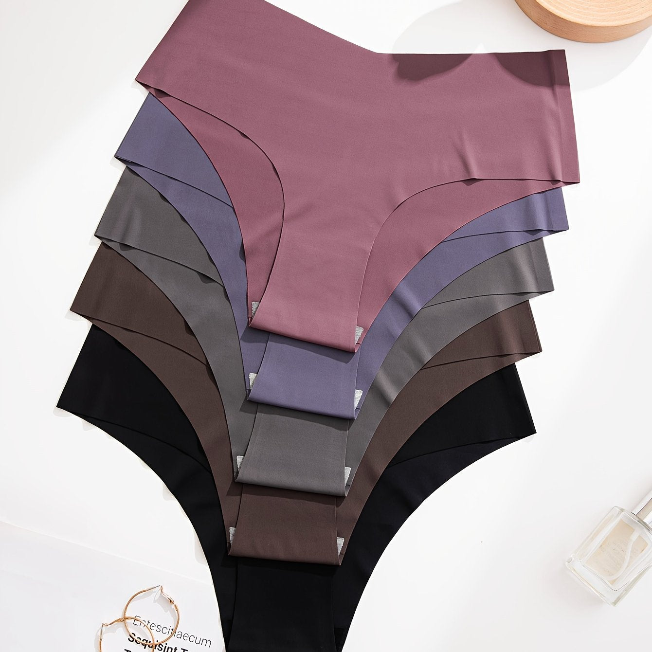 5pcs Women's Seamless Mid-Rise Hipster Panties - Comfortable, Breathable Nylon Blend, Assorted Colors (Brown, Purple, Dark Brown, Light Brown, Beige) | Smooth Finish, Minimalist