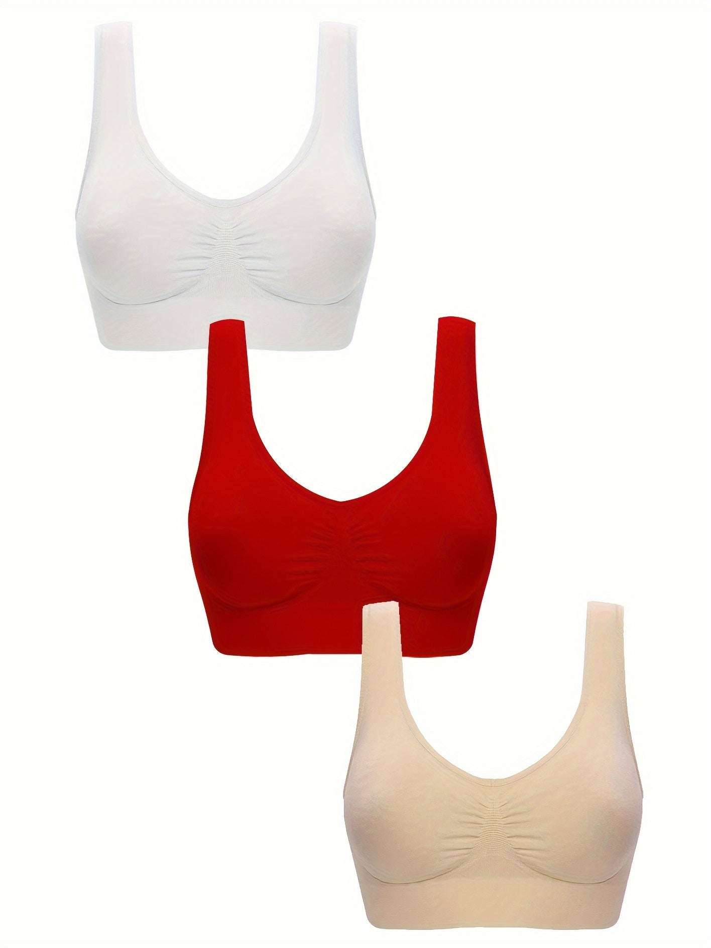 3pcs Wireless Sports Bras, Comfy & Breathable Running Workout Tank Bra, Women's Lingerie & Underwear