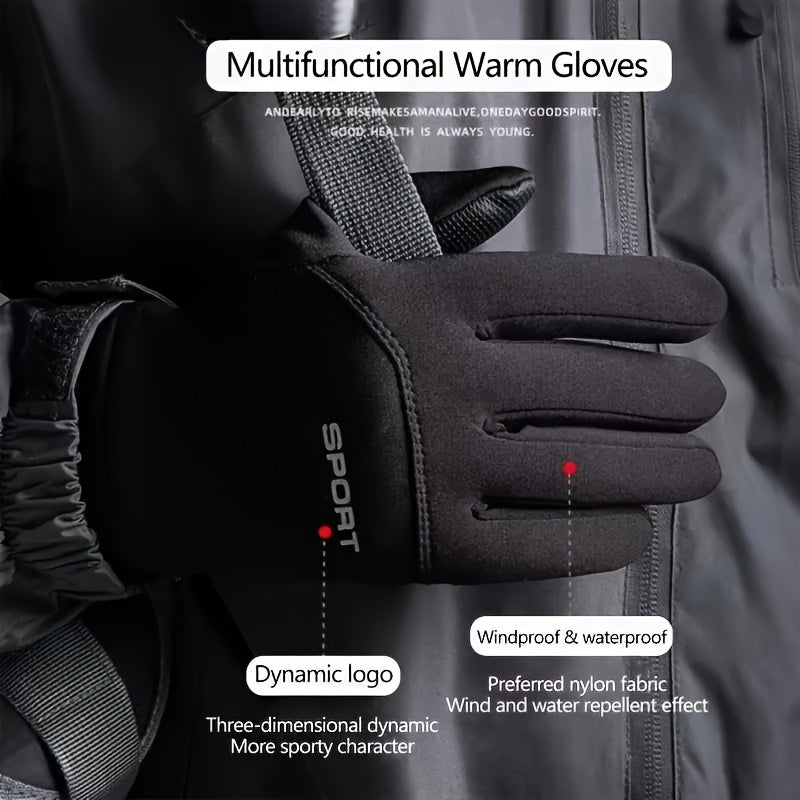 Autumn and Winter Outdoor Plus Velvet Cold Safeguard Gloves, Sports Riding Ski Touch Screen Gloves, Men's Warm Gloves