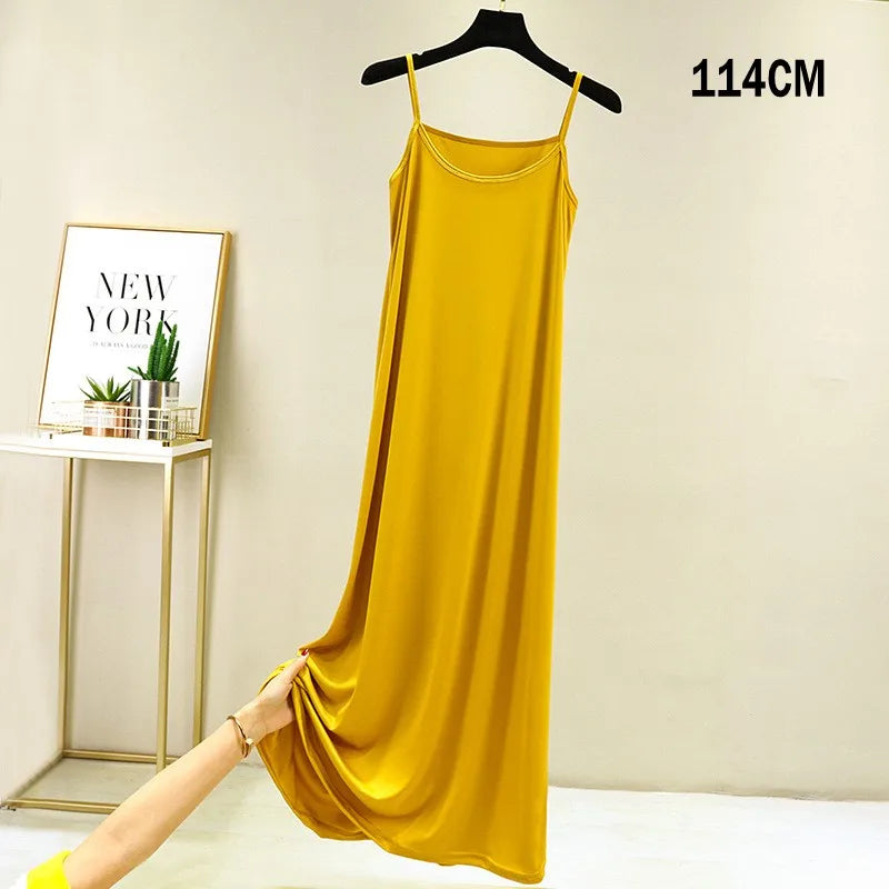 Full Slips Under Dress Women Summer Plus Size Sleeveless Satin Petticoat Underskirt Spaghetti Strap Women Sling Dress