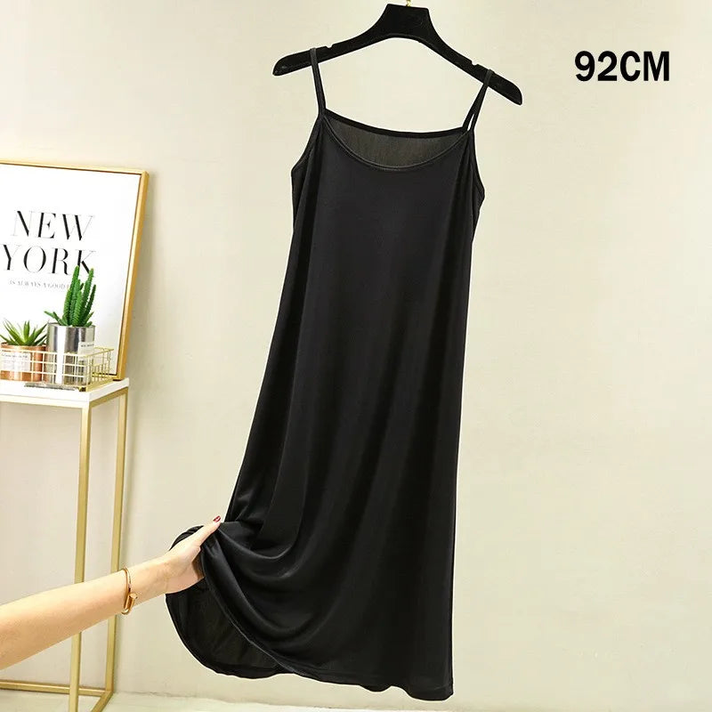 Full Slips Under Dress Women Summer Plus Size Sleeveless Satin Petticoat Underskirt Spaghetti Strap Women Sling Dress