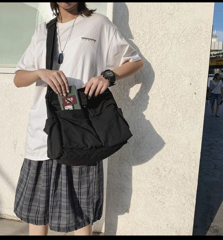 Women Vintage Handbag Canvas Teenager Shoulder Tote Bags Messenger Bags Ladies Casual Handbag Crossbody Purse