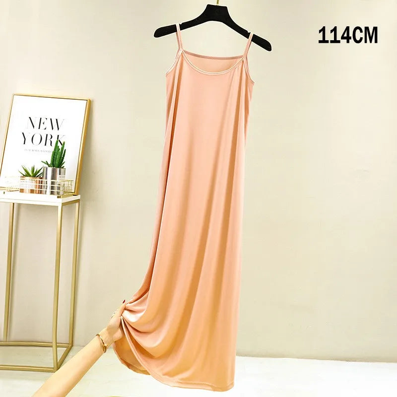 Full Slips Under Dress Women Summer Plus Size Sleeveless Satin Petticoat Underskirt Spaghetti Strap Women Sling Dress