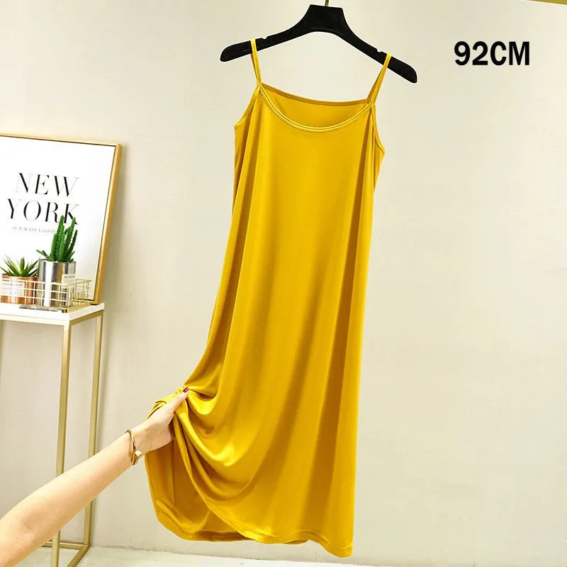 Full Slips Under Dress Women Summer Plus Size Sleeveless Satin Petticoat Underskirt Spaghetti Strap Women Sling Dress