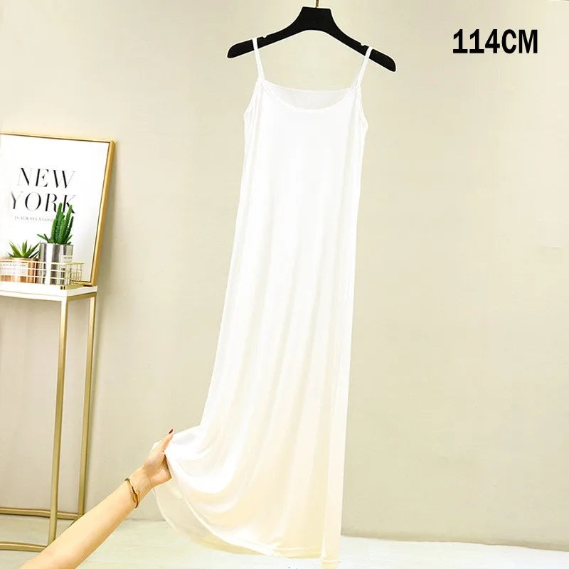 Full Slips Under Dress Women Summer Plus Size Sleeveless Satin Petticoat Underskirt Spaghetti Strap Women Sling Dress