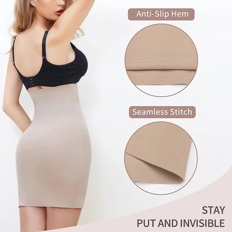 High Waist Tummy Control Slips Women Seamless Skirt Half Slip Underwear Shapewear Body Shaper Butt Lifter Petticoat Underskirt