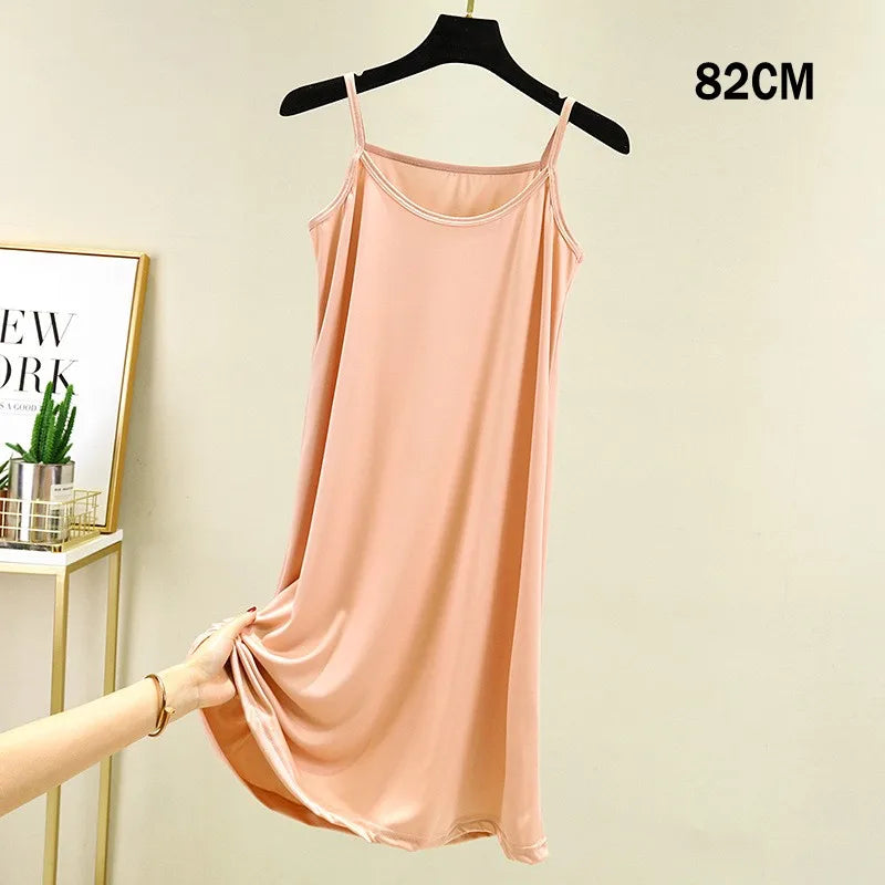 Full Slips Under Dress Women Summer Plus Size Sleeveless Satin Petticoat Underskirt Spaghetti Strap Women Sling Dress