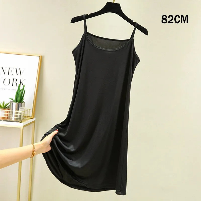 Full Slips Under Dress Women Summer Plus Size Sleeveless Satin Petticoat Underskirt Spaghetti Strap Women Sling Dress