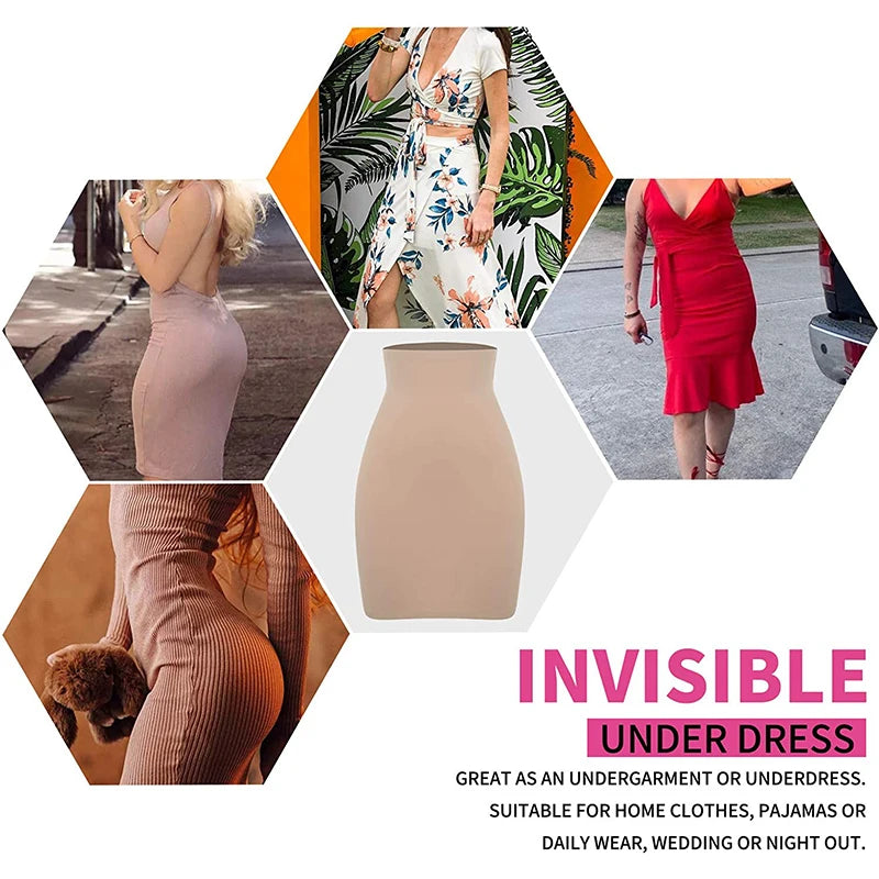 High Waist Tummy Control Slips Women Seamless Skirt Half Slip Underwear Shapewear Body Shaper Butt Lifter Petticoat Underskirt