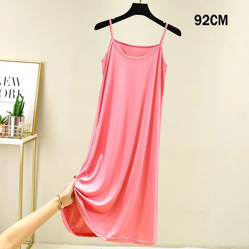 Full Slips Under Dress Women Summer Plus Size Sleeveless Satin Petticoat Underskirt Spaghetti Strap Women Sling Dress