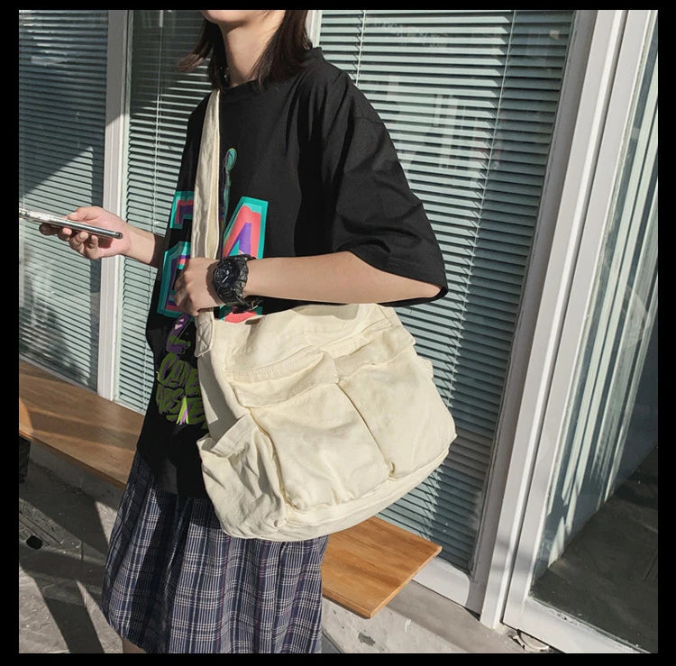 Women Vintage Handbag Canvas Teenager Shoulder Tote Bags Messenger Bags Ladies Casual Handbag Crossbody Purse