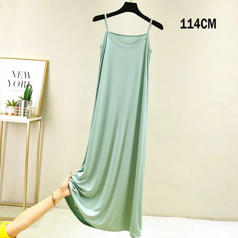 Full Slips Under Dress Women Summer Plus Size Sleeveless Satin Petticoat Underskirt Spaghetti Strap Women Sling Dress