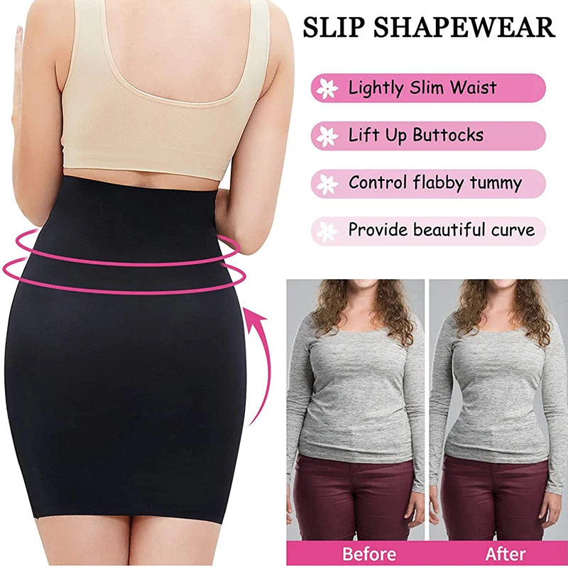 High Waist Tummy Control Slips Women Seamless Skirt Half Slip Underwear Shapewear Body Shaper Butt Lifter Petticoat Underskirt