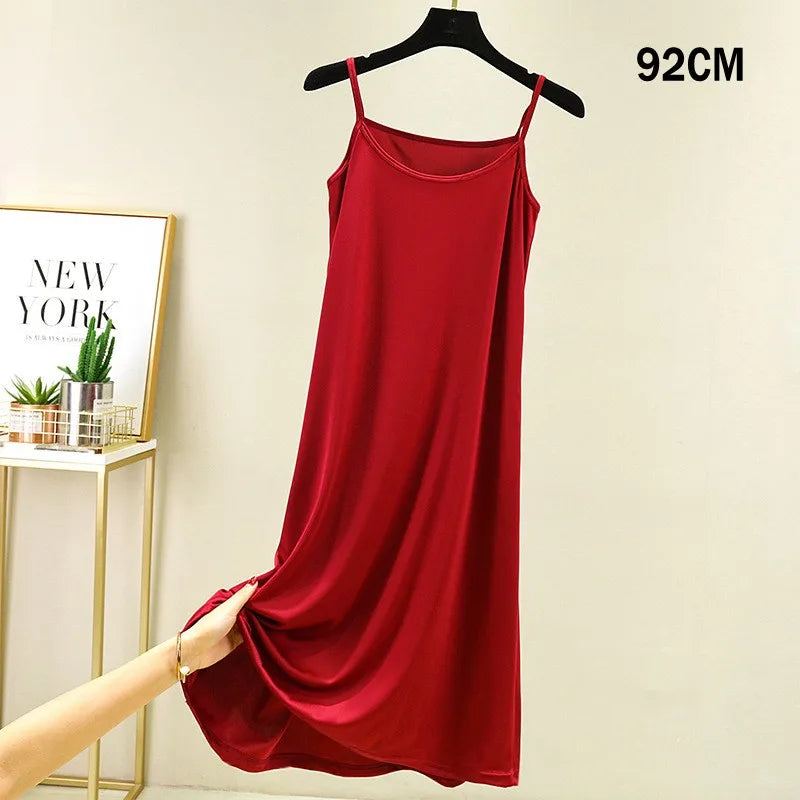 Full Slips Under Dress Women Summer Plus Size Sleeveless Satin Petticoat Underskirt Spaghetti Strap Women Sling Dress