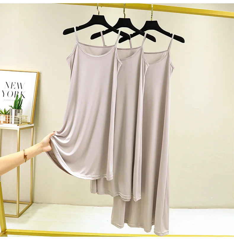 Full Slips Under Dress Women Summer Plus Size Sleeveless Satin Petticoat Underskirt Spaghetti Strap Women Sling Dress