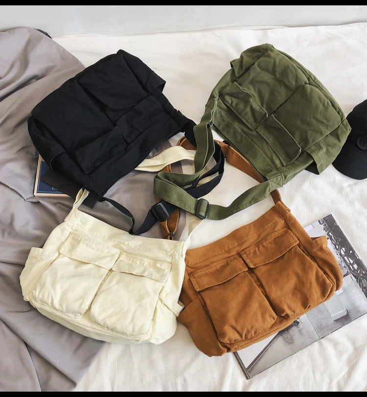 Women Vintage Handbag Canvas Teenager Shoulder Tote Bags Messenger Bags Ladies Casual Handbag Crossbody Purse