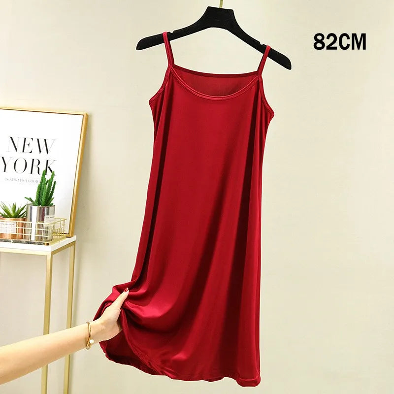 Full Slips Under Dress Women Summer Plus Size Sleeveless Satin Petticoat Underskirt Spaghetti Strap Women Sling Dress