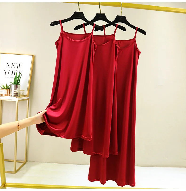 Full Slips Under Dress Women Summer Plus Size Sleeveless Satin Petticoat Underskirt Spaghetti Strap Women Sling Dress
