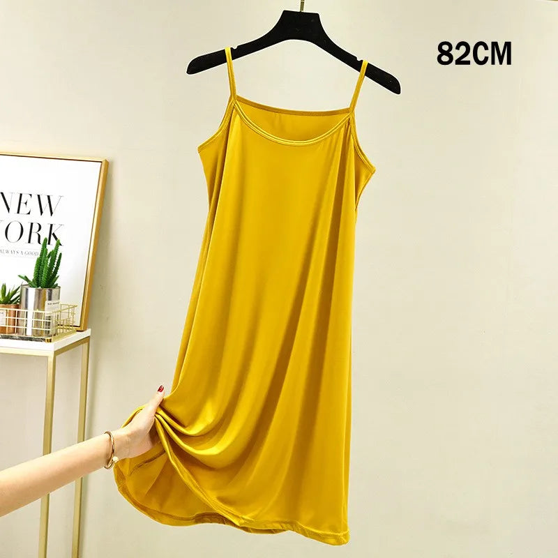 Full Slips Under Dress Women Summer Plus Size Sleeveless Satin Petticoat Underskirt Spaghetti Strap Women Sling Dress