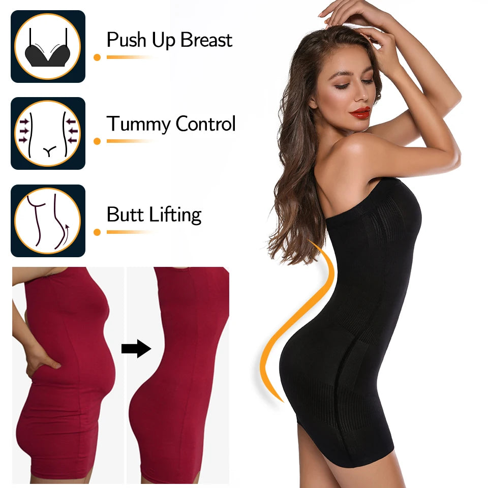 Women Shapewear Strapless Full Slips for Under Dresses Tummy Control Slips Slimming Skirts Full Body Shaper Underwear