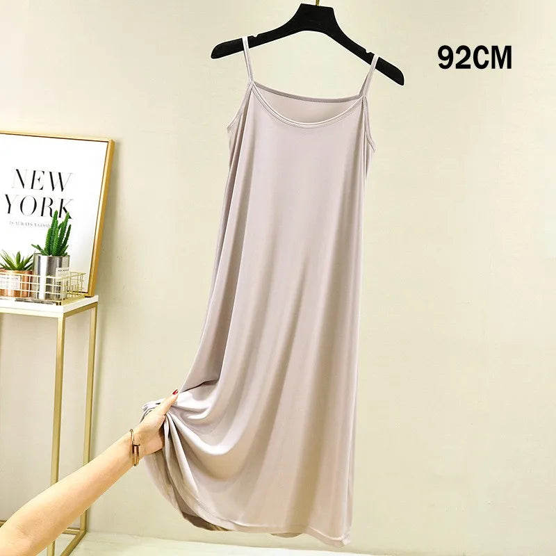 Full Slips Under Dress Women Summer Plus Size Sleeveless Satin Petticoat Underskirt Spaghetti Strap Women Sling Dress