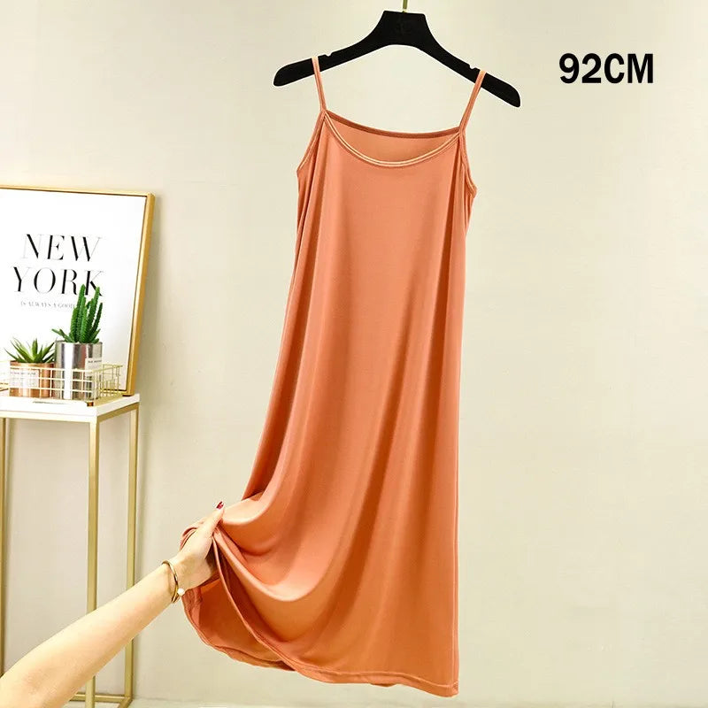 Full Slips Under Dress Women Summer Plus Size Sleeveless Satin Petticoat Underskirt Spaghetti Strap Women Sling Dress