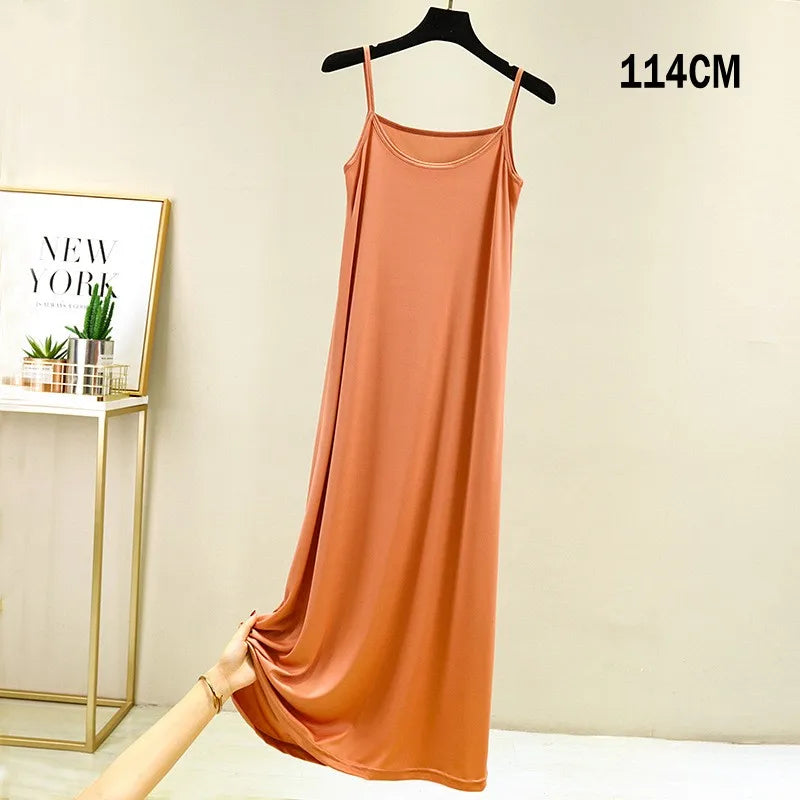 Full Slips Under Dress Women Summer Plus Size Sleeveless Satin Petticoat Underskirt Spaghetti Strap Women Sling Dress