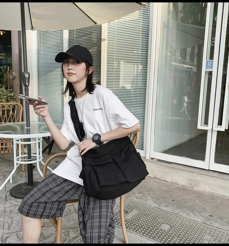 Women Vintage Handbag Canvas Teenager Shoulder Tote Bags Messenger Bags Ladies Casual Handbag Crossbody Purse