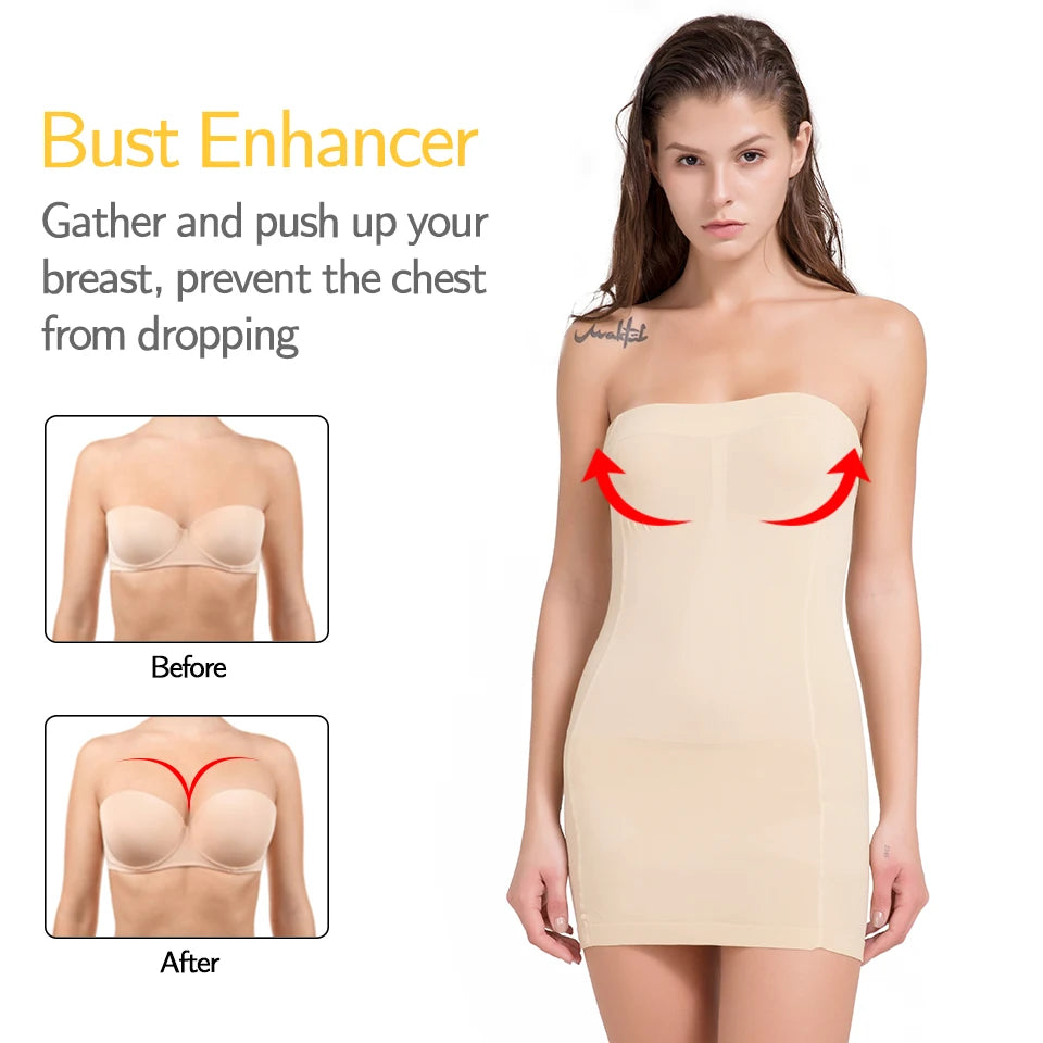 Women Shapewear Strapless Full Slips for Under Dresses Tummy Control Slips Slimming Skirts Full Body Shaper Underwear
