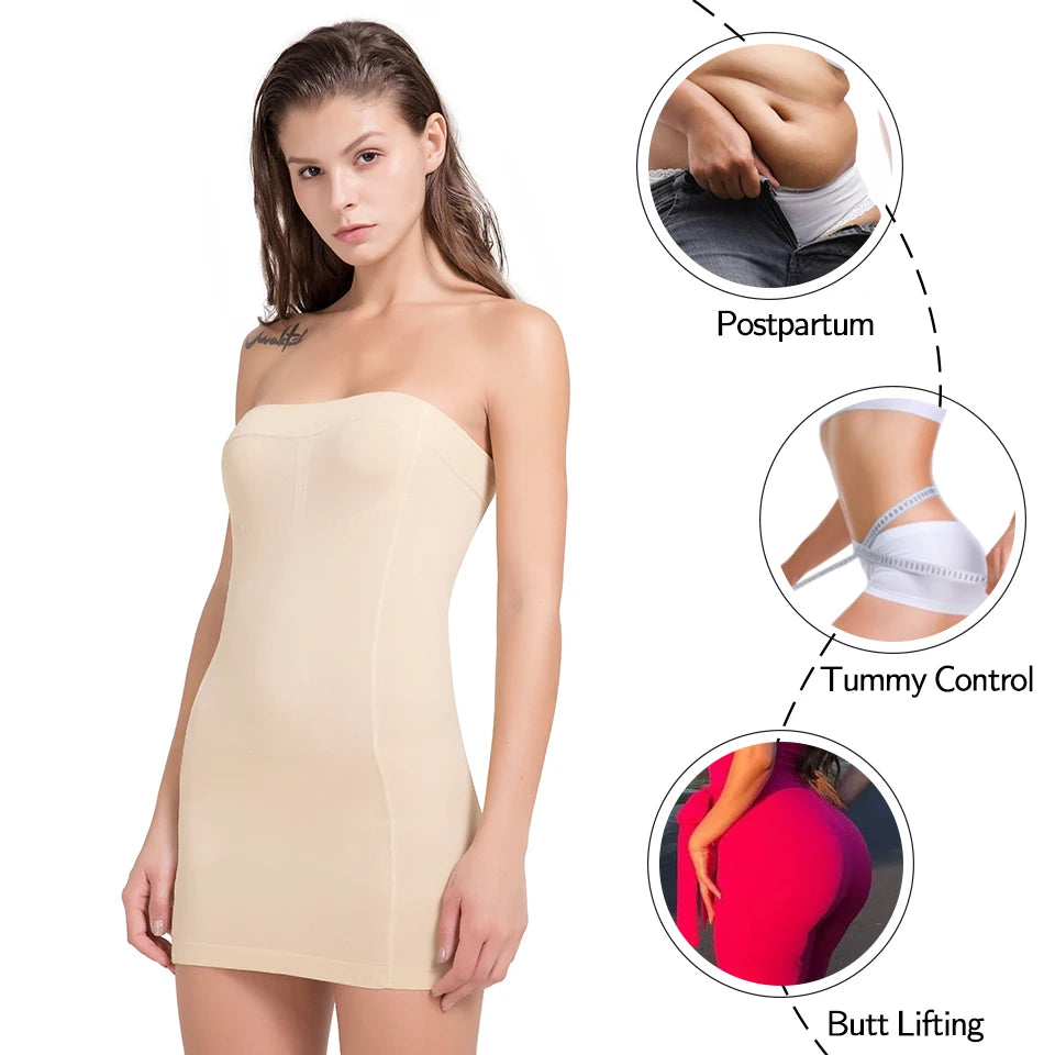 Women Shapewear Strapless Full Slips for Under Dresses Tummy Control Slips Slimming Skirts Full Body Shaper Underwear