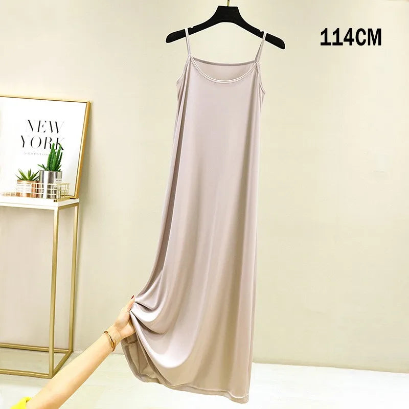 Full Slips Under Dress Women Summer Plus Size Sleeveless Satin Petticoat Underskirt Spaghetti Strap Women Sling Dress