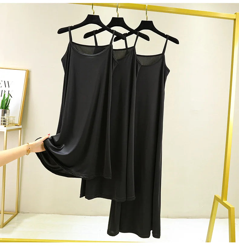 Full Slips Under Dress Women Summer Plus Size Sleeveless Satin Petticoat Underskirt Spaghetti Strap Women Sling Dress