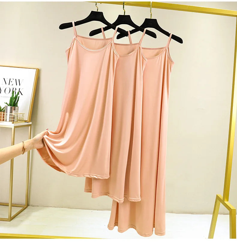 Full Slips Under Dress Women Summer Plus Size Sleeveless Satin Petticoat Underskirt Spaghetti Strap Women Sling Dress