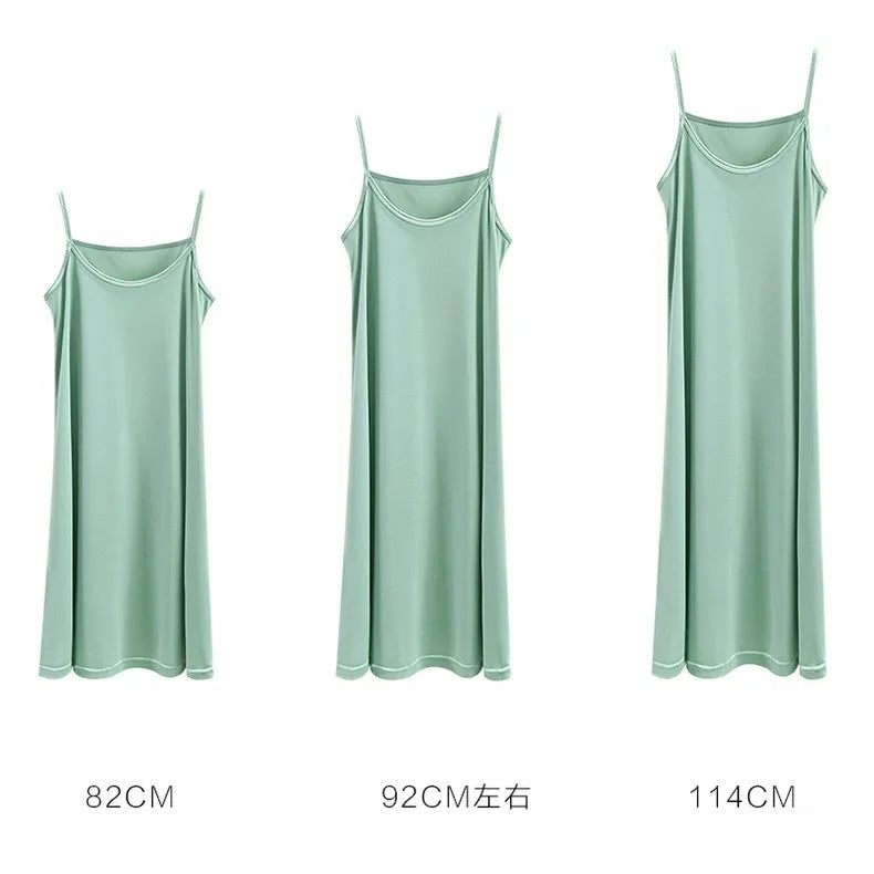 Full Slips Under Dress Women Summer Plus Size Sleeveless Satin Petticoat Underskirt Spaghetti Strap Women Sling Dress