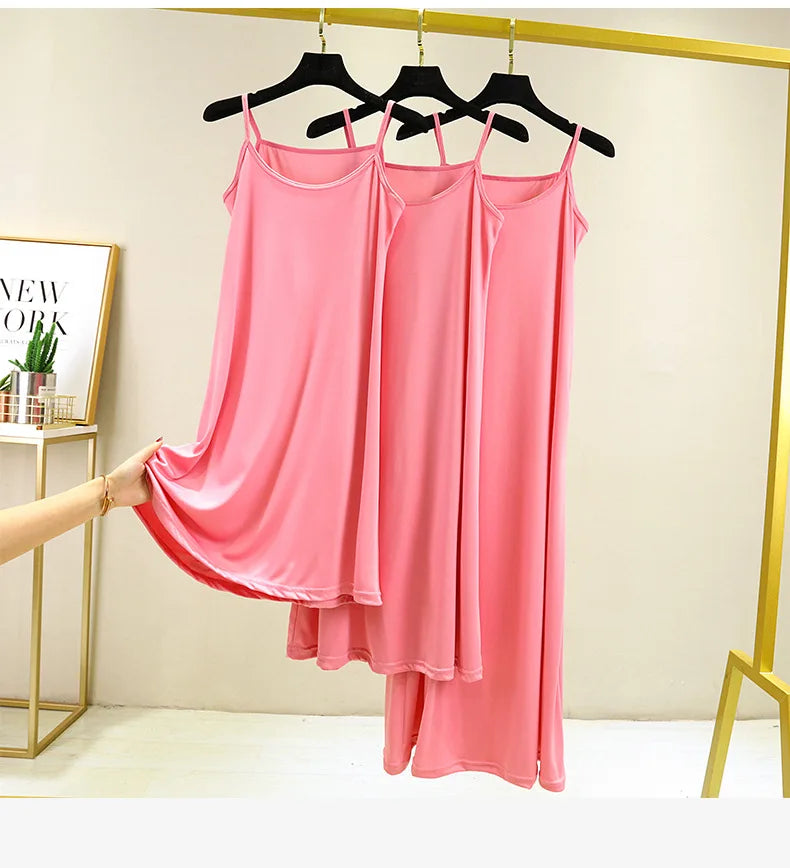 Full Slips Under Dress Women Summer Plus Size Sleeveless Satin Petticoat Underskirt Spaghetti Strap Women Sling Dress