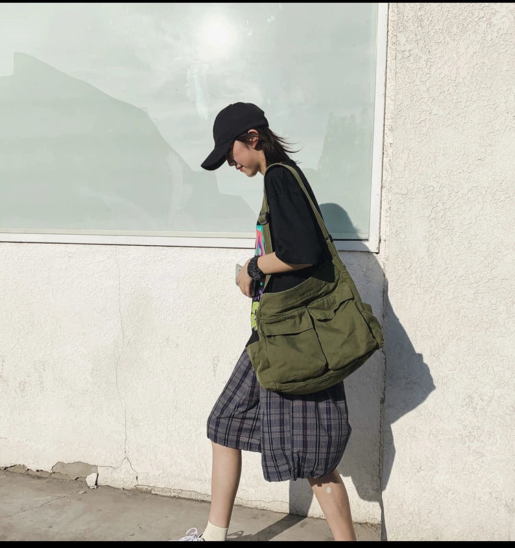 Women Vintage Handbag Canvas Teenager Shoulder Tote Bags Messenger Bags Ladies Casual Handbag Crossbody Purse