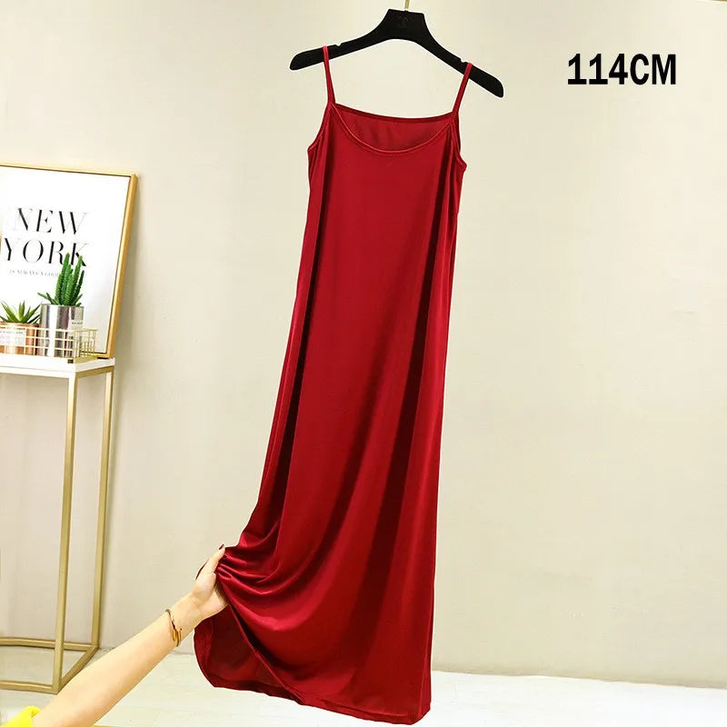 Full Slips Under Dress Women Summer Plus Size Sleeveless Satin Petticoat Underskirt Spaghetti Strap Women Sling Dress