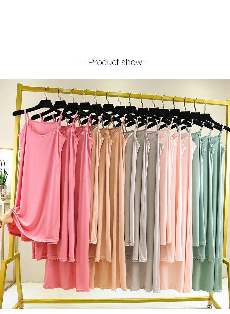 Full Slips Under Dress Women Summer Plus Size Sleeveless Satin Petticoat Underskirt Spaghetti Strap Women Sling Dress