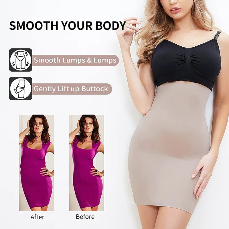 High Waist Tummy Control Slips Women Seamless Skirt Half Slip Underwear Shapewear Body Shaper Butt Lifter Petticoat Underskirt