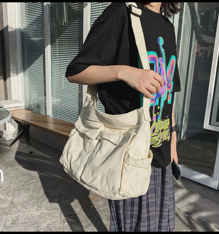 Women Vintage Handbag Canvas Teenager Shoulder Tote Bags Messenger Bags Ladies Casual Handbag Crossbody Purse