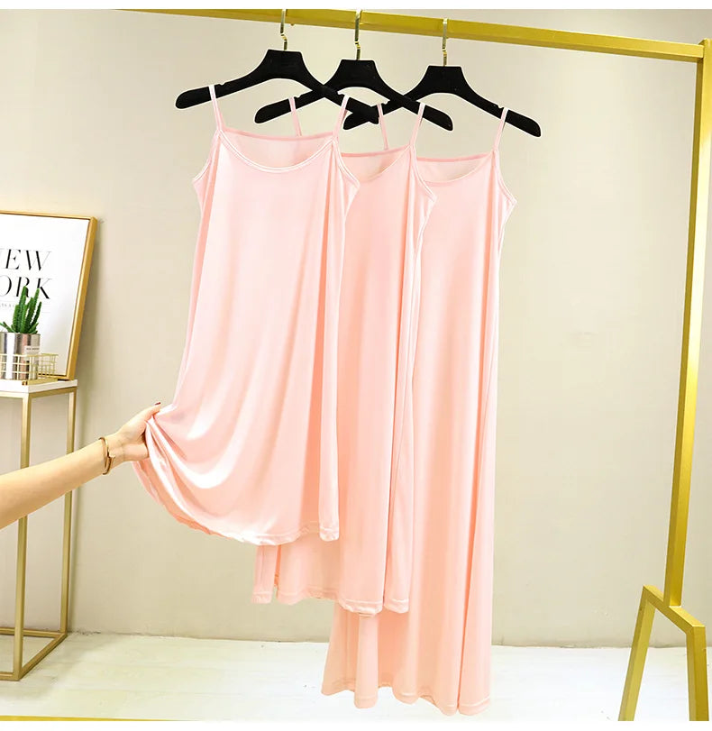 Full Slips Under Dress Women Summer Plus Size Sleeveless Satin Petticoat Underskirt Spaghetti Strap Women Sling Dress